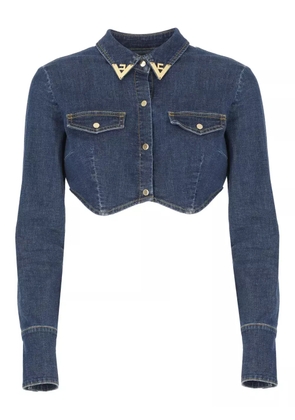 Elisabetta Franchi cropped gold-collar denim top - Blue