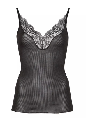 Saint Laurent lace-trim ribbed top - Black