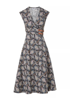 Veronica Beard floral-print belted midi dress - Black