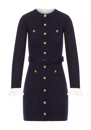 Self-Portrait ribbed button-front dress - Blue