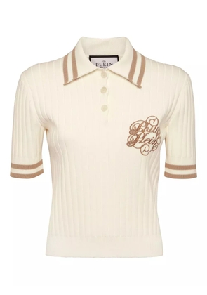 Philipp Plein logo-embroidered polo top - White