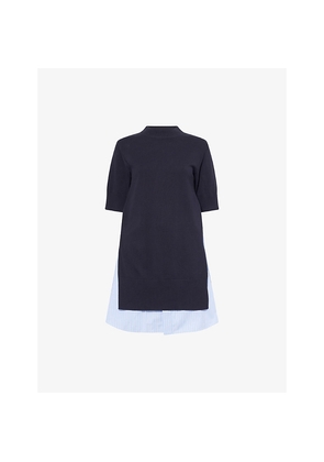 Womens Sacai Striped Short-Sleeves Cotton-Knit Mini Dress