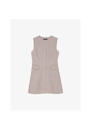 Womens Maje Rhinestone-Embellished Button-Down Stretch-Woven Suit Mini Dress
