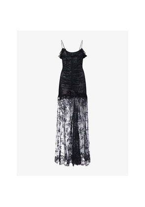 Womens Alessandra Rich Bow Split-Hem Lace Maxi Dress