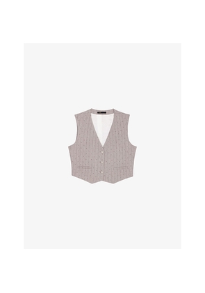 Womens Maje Rhinestone-Embellished V-Neck Stretch-Woven Waistcoat