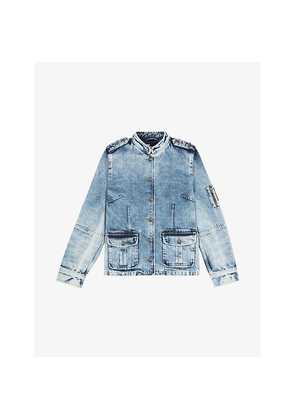 Womens The Kooples Patch-Pocket Button-Down Denim Jacket