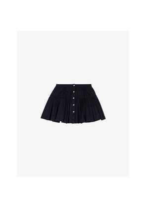 Womens Maje Button-Down Elasticated-Waist Stretch-Cotton Mini Skirt
