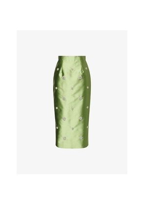 Womens Huishan Zhang Vania Crystal-Embellished Silk-Blend Midi Skit