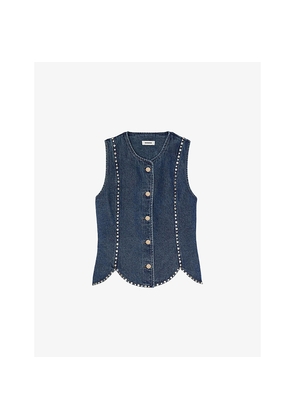 Womens Sandro Rhinestone-Embellished Sleeveless Denim Top