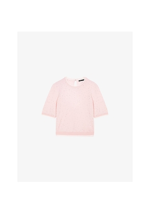 Womens Maje Rhinestone-Embellished Short-Sleeved Stretch Wool-Blend Jumper