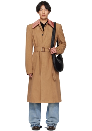 McQueen Tan Stacked Shoulder Trench Coat
