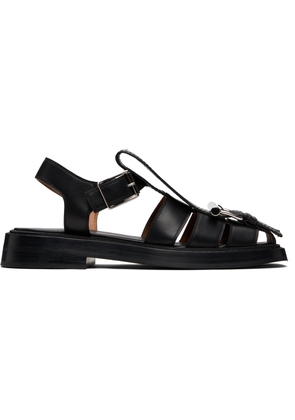 McQueen Black T-Bar Caged Sandals