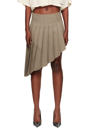 We11done Beige Asymmetric Checked Midi Skirt