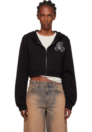 We11done Black Teddy Bear Slim-Fit Zip-Up Hoodie