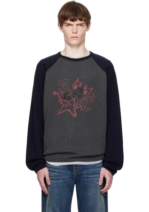 We11done Gray & Navy Printed Raglan Knit Pullover Sweater