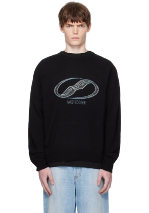 We11done Black Logo Rhinestone Knit Pullover Sweater