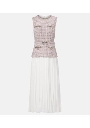 Self-Portrait Boucle and chiffon midi dress