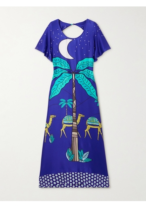 Cristiano Marcheli - Brigitte Open-back Printed Silk-satin Maxi Dress - Blue - x small,small,medium,large,x large