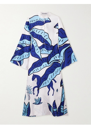Cristiano Marcheli - Jane Printed Stretch-silk Satin Kaftan - Blue - x small,small,medium,large,x large