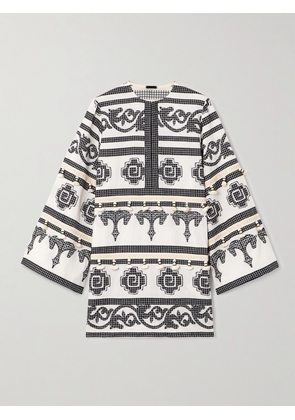 Johanna Ortiz - Quetzalcóatl Temple Tasseled Embroidered Cotton Coverup - White - US0,US2,US4,US6,US8,US10,US12