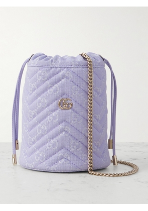 Gucci - Gg Marmont 2.0 Leather-trimmed Jacquard-denim Bucket Bag - Purple - One size