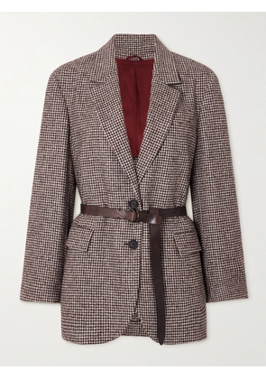 Brunello Cucinelli - Belted Bead-embellished Houndstooth Wool-blend Jacket - Brown - IT38,IT40,IT42,IT44,IT46,IT48