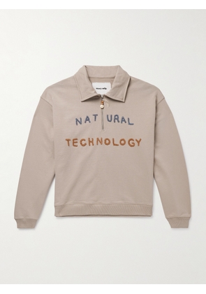 Story mfg. - Appliquéd Organic Cotton-Jersey Half-Zip Sweatshirt - Men - Brown - XS