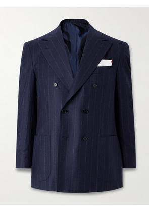 Kiton - Double-Breasted Pinstriped Virgin Wool and Cashmere-Blend Flannel Suit Jacket - Men - Blue - IT 46