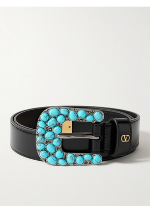 Valentino Garavani - 3cm VLogo Signature Embellished Glossed-Leather Belt - Men - Black - EU 85