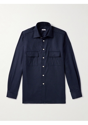 Kiton - Wool-Blend Flannel Shirt - Men - Blue - EU 39