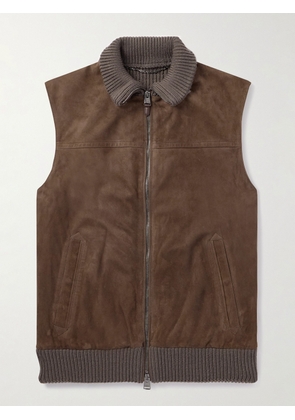 Canali - Padded Suede and Ribbed Wool Gilet - Men - Brown - IT 46