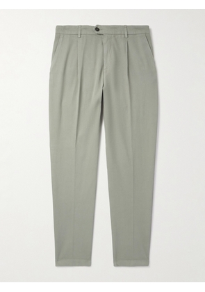 Eleventy - Tapered Pleated Stretch Cotton and Lyocell-Blend Twill Trousers - Men - Gray - UK/US 29