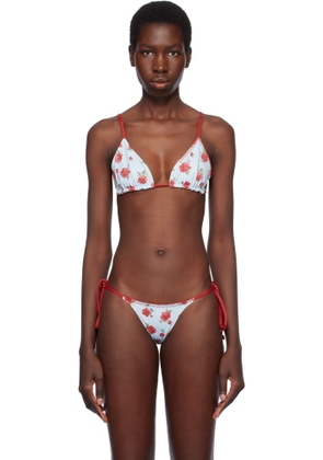 Frankies Bikinis Blue & Red Lumia Floral Triangle Bikini Top