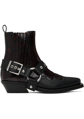 GANNI Burgundy & Black Low Cut Western Chelsea Boots