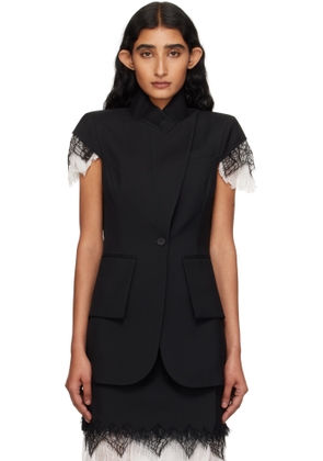 McQueen Black Cobweb Lace Sleeveless Blazer