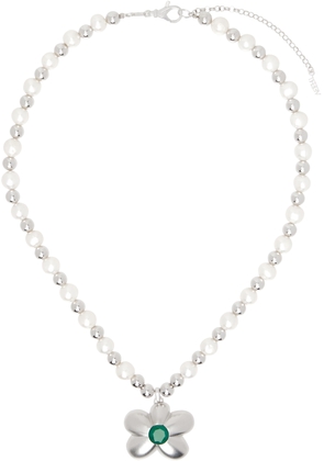 VEERT White Gold 'The Flower Pearl Bead Chain' Necklace