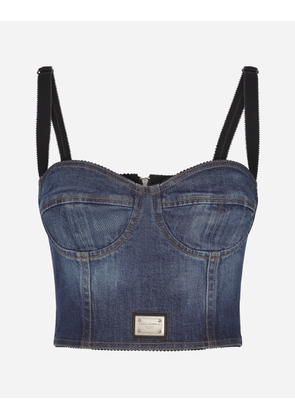 Dolce & Gabbana Denim Corset Top With Logo Tag - Woman Denim And Jeans Multi-colored 54