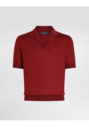 Dolce & Gabbana Silk Polo-shirt With Logo Embroidery - Man Sweaters And Cardigans Burgundy 48
