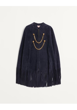 Valentino Suede Cape With Fringes Man NAVY 44