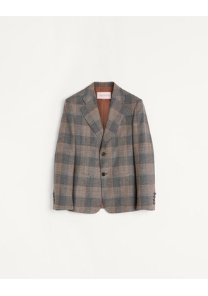 Valentino Valentino single-breasted linen jacket with check pattern Man GREY 44