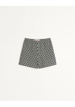 Valentino LINEN BERMUDA SHORTS WITH TOUTE LA V PRINT Man NAVY/CREAM 52