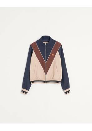 Valentino Nylon Sweatshirt With Zip And Vlogo Patch Man BLUE/HAZELNUT/BUTTER 3XL