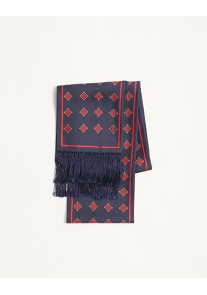 Valentino Garavani Opticool Silk Bandeau Scarf With Fringe Man NAVY/YELLOW/RED UNI