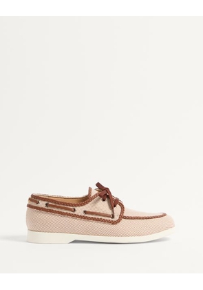 Valentino Garavani Palm Avenue Canvas And Nappa Boat Shoe Man MULTICOLOUR/TOBACCO 39