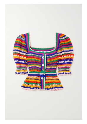 Farm Rio - Striped Crocheted Cotton-blend Top - Yellow - x small,small,medium,large,x large