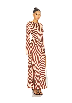 SEVEN WONDERS Montie Sleeved Maxi Dress in Chocolate. Size S. Also in L, M, XS.
