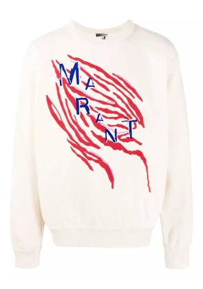 MARANT tiger-stripe embroidered sweatshirt - White