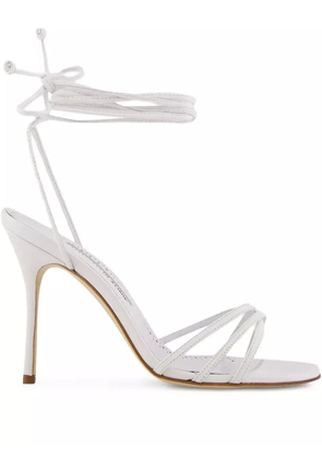 Manolo Blahnik 105mm leather ankle-tie sandals - White