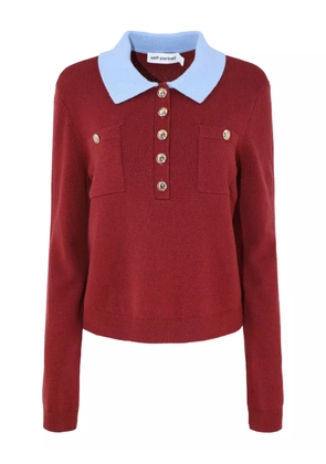 Self-Portrait patch-pockets knitted polo top - Red