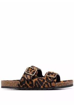 Saint Laurent leopard-print buckle sandals - Neutrals